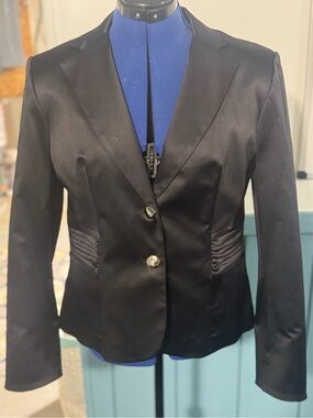 Black Satin Tailored Blazer with Ruched Side Panels